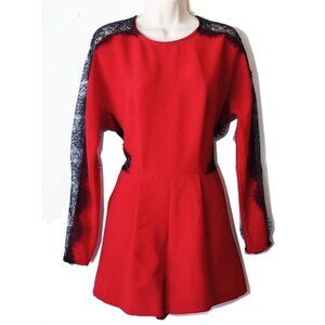 NWOT Topshop Lace Inset Romper Jumpsuit 8 Red Black